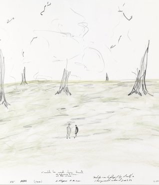 “He populates vast spaces with vulnerable beings, living together in a life of toil punctuated by the sound of their footsteps, infused with tenderness, that aspire, each time, to escape the smallness of their destiny—a quest that is perpetually repeated and delayed.” Michèle Febvre